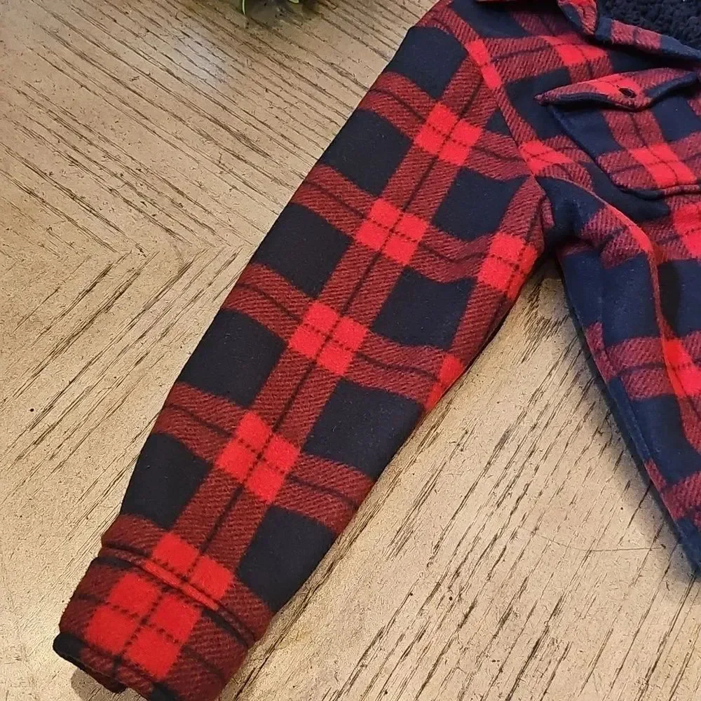 Red and Black Plaid Fleece Jacket Size 8/10